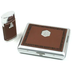 Champ Coffret Laguiole - Briquet Et Etui à Cigarettes Marron -Fournitures Pour Fumeurs coffret laguiole briquet et etui a cigarettes marron 4
